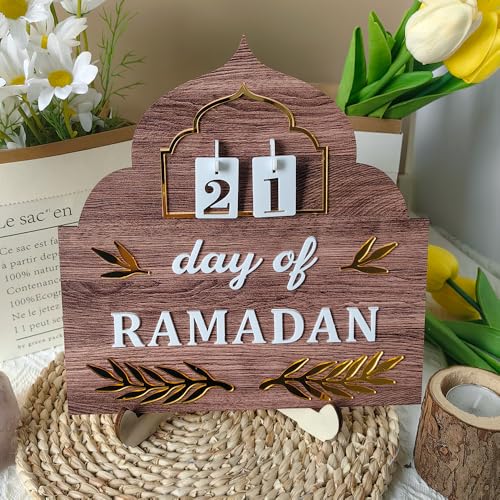 Ramadan Countdown Calendar 2026, Wooden Ramadan Decorations for Home, Eid Mubarak Advent Calendars, Islamic Muslim Ramadan Kareem Table Decor Holiday Gift for Family - زينة رمضان كريم ديكور