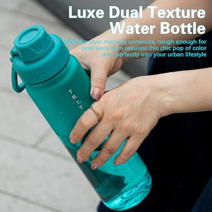 OLDLEY 32oz Water Bottle with Handle, BPA-Free Tritan Reusable Sports Water Bottle with Leak-Proof Dust Lid, Wide Mouth, Cup Holder Friendly, Half Frosted Clear Bottle for Gym, Travel, Work,Aqua Blue - color: Aqua Blue