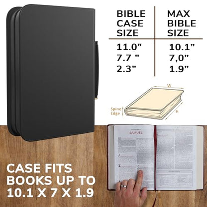 DEHITE Bible Cover Case for Men – Bible Carrying Case for Men – Black Large Holder – Bag Fits Book 10.1 x 7 x 1.9 in – Pen Slots – Zippered Pocket – Premium Faux Leather – Christian Gift - size: Large Black