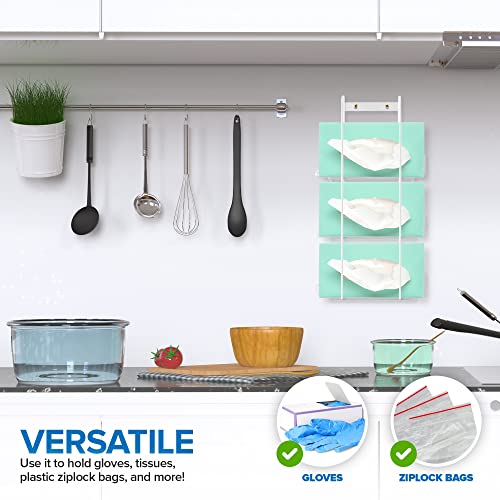 Stock Your Home (White Metal Triple Gloves Dispenser, Tissue Box Shelf, Glove Box Holder Wall Mount, For Kitchen, Cleaning Closet, Lab, Exam, or Office - size: 1 Count, style: Triple Stack