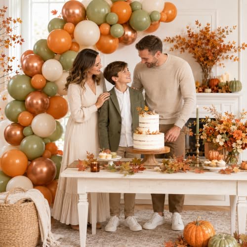 Fall Harvest Balloons, Autumn Olive Green Burnt Orange Thanksgiving Balloon - color: Olive Green Orange Cream