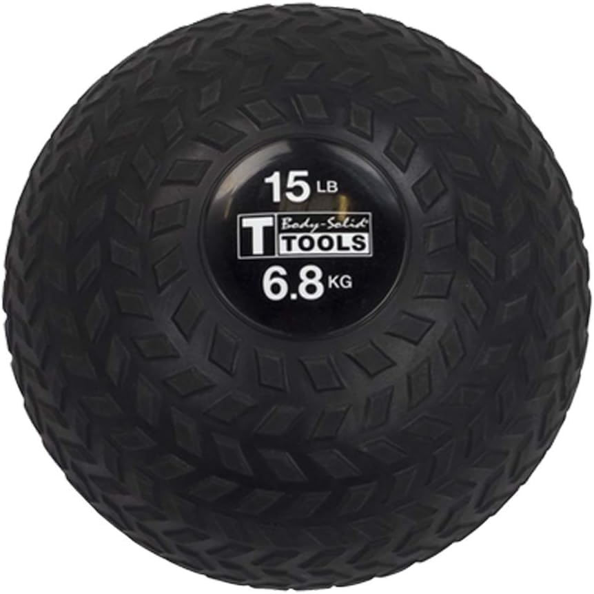 Body-Solid Tools (BSTTT15) Tire Tread Slam Ball, Non Bouncing Cardio Endurance Balls for Strength Training and Weight Loss Workout, Core Exercise and Home Gym Fitness, 15 lb
