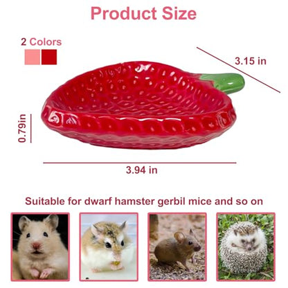 2PCS Hamster Bowl, Hamster Food Dish Ceramic Food Water Feeding Bowl Small Animal Bowls for Gerbil Rat Mice Hedgehog (Strawberry) - color: 2Pcs Strawberry bowl