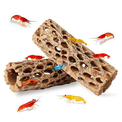 6“ Resin Cholla Wood Aquarium Décor Wood- Realistic Shrimp Hideout & Climbing Toy (6" L×2”Dia, 2pcs)