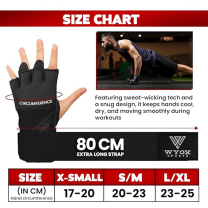 WYOX Gel Boxing Hand Wraps & Curved Focus Mitts Bundle for Men & Women Adults – 80cm Wrist Straps, Padded Knuckle Support, Neoprene Inner Glove Gel Padding, MMA Muay Thai Kickboxing Training Pads