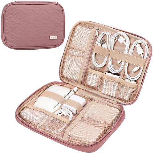 NISHEL Travel Cord Organizer, Electronic Cable Accessories Storage Bag - color: Rosewood-Pink