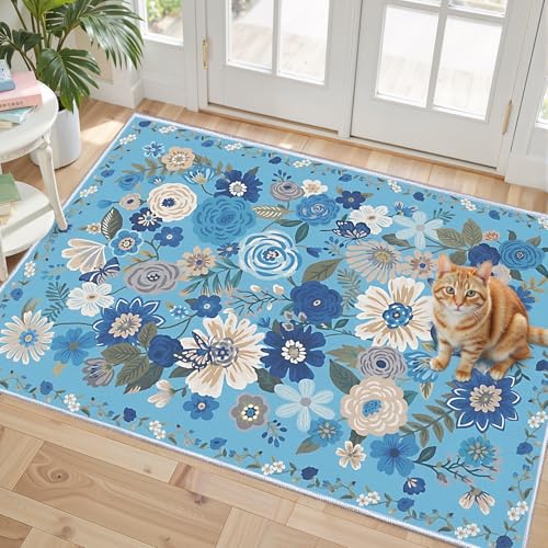 Washable 2x3 Entry Rug, Small Rugs for Kitchen Bathroom Door Mat - color: Blue, size: 2' x 3' (Rectangular)
