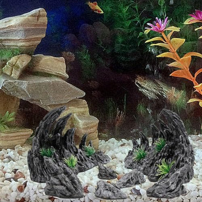 Large “Soul Valley” 7pcs Resin Aquarium Decorations Set | Imitation Stone Ornaments for 12-20 inch aquariums, natural rock style for fresh or saltwaterl aquascaping