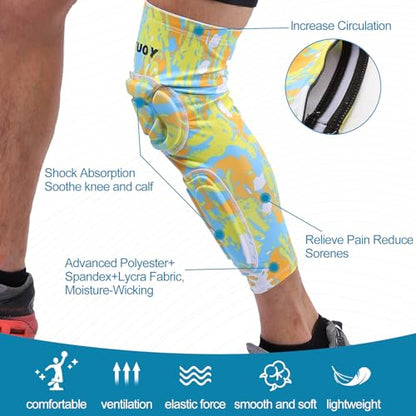 Knee Pads Calf Padded Leg Compression Sleeve Shin Brace Protective Gear for Football Basketball Volleyball Soccer Baseball Youth Adult Yellow XL (1 Pair) - color: Yellow, size: X-Large