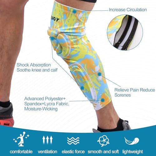 Knee Pads Calf Padded Leg Compression Sleeve Shin Brace Protective Gear for Football Basketball Volleyball Soccer Baseball Youth Adult Yellow 2XL (1 Pair) - color: Yellow, size: XX-Large
