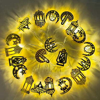 Ramadan Decorations for Home Ramadan Lights 13FT 20LED USB or Battery Operated 8 Modes Timer Iron Star Moon Fairy Twinkle Lights Eid Mubarak Decor Warm White (Metal R20)