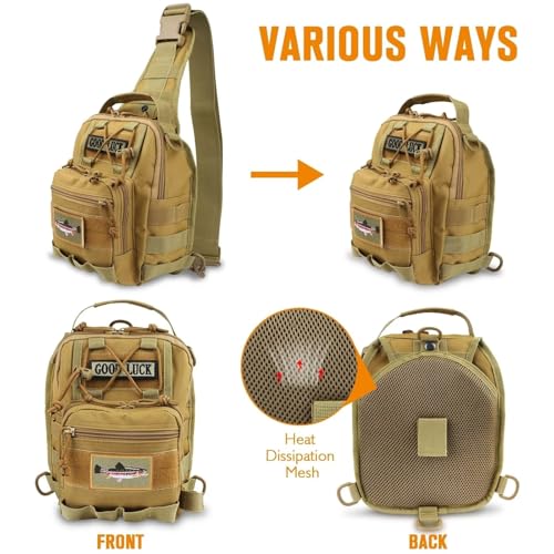 Small Fishing Backpack, Waterproof Fly Fishing Sling Pack Tackle Bag with Tackle Boxes - color: B-Khaki(Size:17.7*8.5*5.7in)