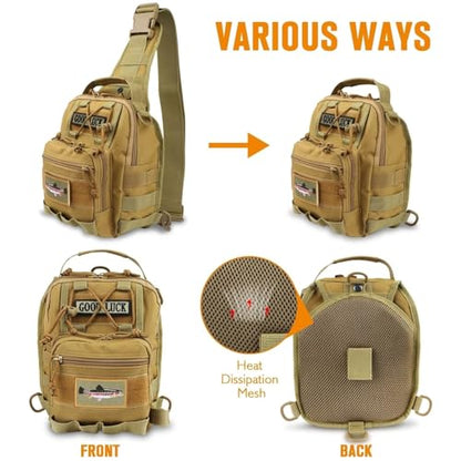 Small Fishing Backpack, Waterproof Fly Fishing Sling Pack Tackle Bag with Tackle Boxes - color: B-Khaki(Size:17.7*8.5*5.7in)