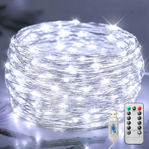 Twinkle Fairy Lights, 33ft 100LED USB Plug in String Lights Remote - color: 100 LED cool white