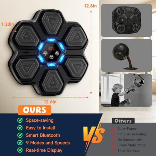 Music Boxing Machine, Interactive Punching Trainer with Boxing Gloves, Large Size Wall Mounted Electronic Boxing Target for Adult Kids, 9 Modes & 9 Speeds - color: Black-S