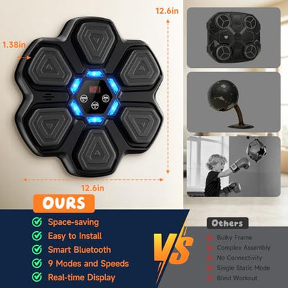 Music Boxing Machine, Interactive Punching Trainer with Boxing Gloves, Large Size Wall Mounted Electronic Boxing Target for Adult Kids, 9 Modes & 9 Speeds - color: Black-S