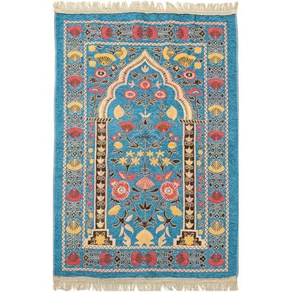 Muslim Prayer Rug, Soft Plush Thin Islamic Prayer Mat, Travel Janamaz, Sajada Tassel Praying Carpet, Ramadan Eid Hajj Gift - color: Blue