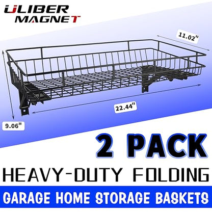 ULIBERMAGNET Large Folding Garage Shelf,Heavy Duty Wire Basket Storage Shelving,400LB Wall Mounted Storage DIY Folding Utility Racks for Garage, Office, Basement, Closet, Kitchen, Laundry - size: 400LB Folding Storage Baskets