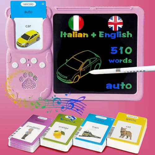 Drawing Writing Tablet for Toddlers - Bilingual Talking English Italian Flash Cards for Kids 3-12, Sensory Toys for Autistic Children, 510 Sight Words, Travel Activity (Italian, Pink) - color: Italian, size: Pink