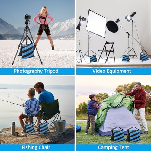 4 Packs Blue Sandbag Weight Bags for Light Photography Video Equipment | Heavy Duty Saddlebags for Backdrop Stand, Photo Tripod, Canopy, Pop up Tent, Umbrella Base, Fishing Chair, Picnic Table - color: Blue