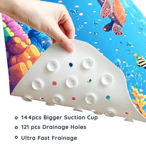 Bath Mat for Tub, Sea Turtles Bathtub mat Non Slip, Ocean World Bath Mats for Bathroom Non Slip with Drain Holes and Suction Cups,Machine Washable (40 X 16 Inch)