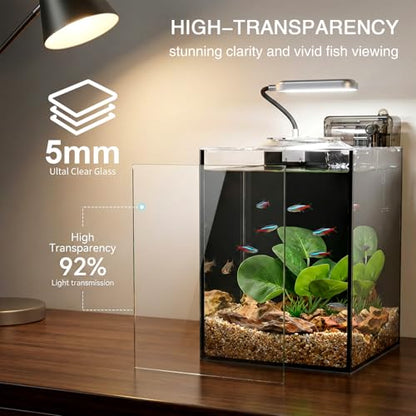 2.2 Gallon Betta Fish Tank, Small Aquarium Kit,Glass Small Fish Tank,Betta Fish Tank with a lid and Light and Filter, Small Transparent Glass Fish Tank with Light and Filter(Black Glass Background) - size: 2.2 Gallon