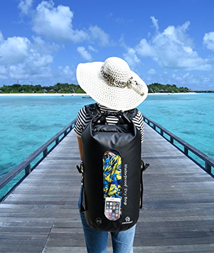 Freegrace Waterproof Dry Bag Set of 3 - Submersible Dry Sack with Double Zip Lock Seals - Includes Waist Pouch & Phone Case - Perfect for Kayaking, Swimming, Boating & Rafting (Window, Black, 35L) - color: Black, size: 35L, style: Window