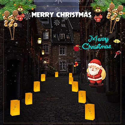 Sabary 50 Sets Luminary Bags with Flameless Tea Lights Outdoor Luminaries LED Lantern Candle Bags for Wedding Birthday Ramadan Christmas Party Decorations Romantic Decor(Xmas Tree) - style: Xmas Tree
