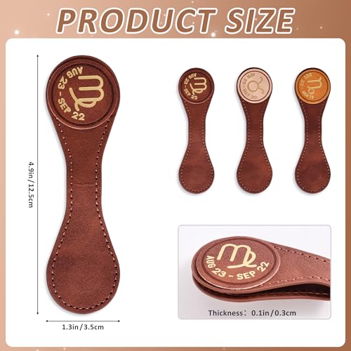 3 PCS Leather Magnetic Bookmark Clips, Zodiac PU Leather Bookmarks for Book Lovers, Full Set of Book Clip Accessories, Earth Sign - style: Earth Signs Constellation