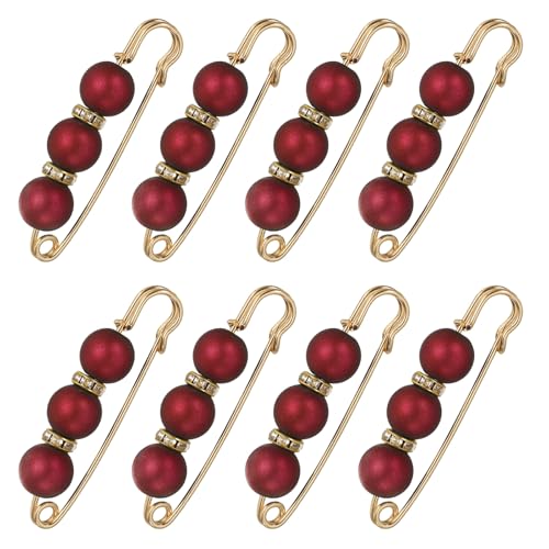 MECCANIXITY Pearl Brooch Pins, Decorative Safety Pin Brooch - color: Red