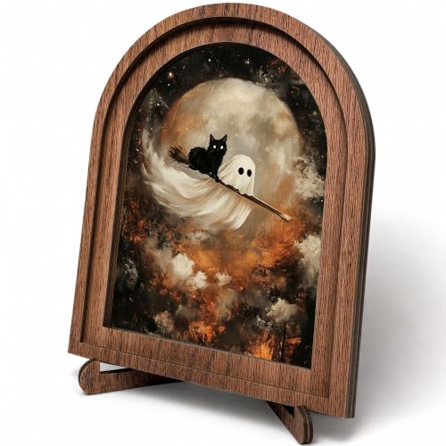 Ghost Cat Halloween Arched Table Sign - color: Flying Ghost Cat