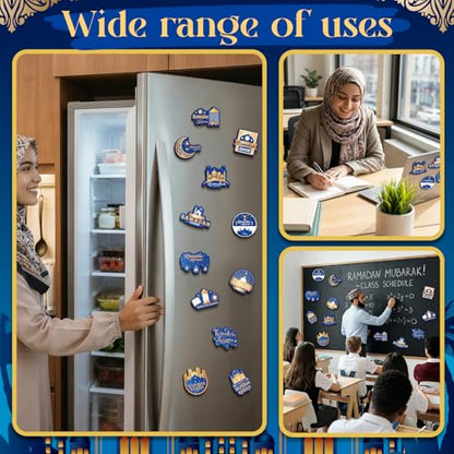 36 Pcs Ramadan Gift Fridge Magnets Eid Mubarak Gift Islamic Home Decor Muslim Gifts for Office Kitchen Party(Blue and Gold) - style: Blue and Gold