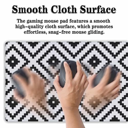 Large Mouse Pad Black and White XXL Mousepad Gaming Mouse Pads Computer Desk Mats Extra Large Desk Pad Non-Slip Rubber Base 35.4" X 15.7" for Game Office, Classic Rhombus Pattern - color: Black/White Classic Geometry