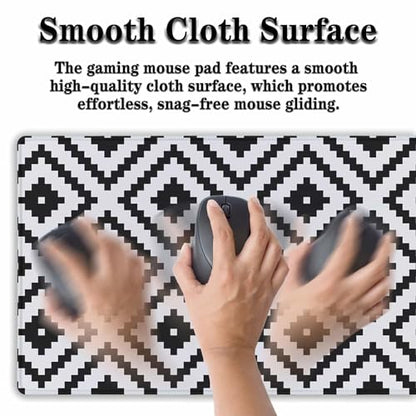 Large Mouse Pad Black and White XXL Mousepad Gaming Mouse Pads Computer Desk Mats Extra Large Desk Pad Non-Slip Rubber Base 35.4" X 15.7" for Game Office, Classic Rhombus Pattern - color: Black/White Classic Geometry
