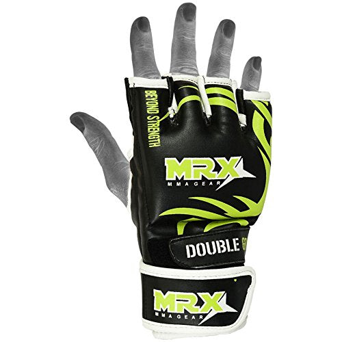 MRX MMA Grappling Gloves for Men Martial Arts Training Fighting Bag Glove Cage Fight Mitts - color: Black/Green, size: X-Large