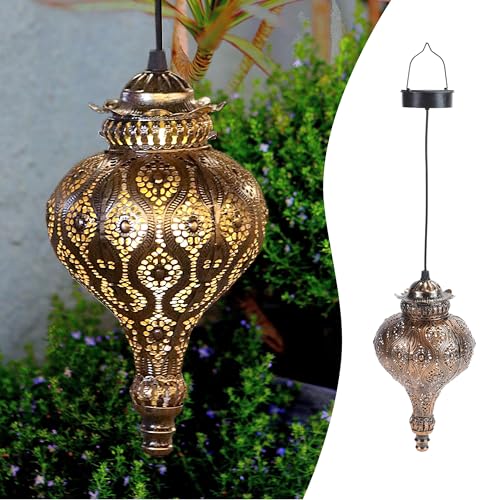 Moroccan Solar Lanterns Outdoor Waterproof for Outdoor Garden Decor - color: Bronze
