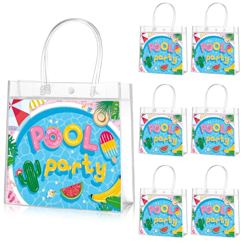 Aliceset 20 Pcs Pool Party Clear Favor Bags with Handles 8 x 8 x 3. 15 Inch - style: Pool Party