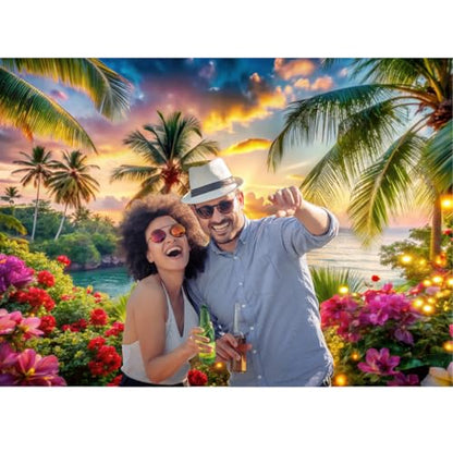 Beach Ocean Backdrop,Summer Hawaiian Beach Photography Backdrop,Palm Tree Sea Luau Aloha Party Banner for Photoshoot Backdrop 7x5ft - size: 7x5ft