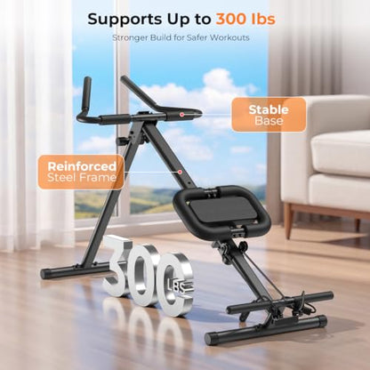 OWLSKY Ab Machine, Adjustable Ab Trainer Machine for Abs Workout at Home Gym, Foldable, Knee Protection, LCD Monitor, Device Holder, 400 LBS,Abdominal Trainer for Stomach Workout - style: Black