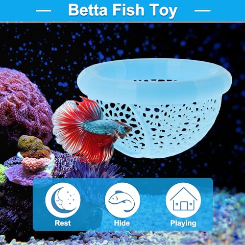 Floating Betta Cave & Hammock, Multi-Functional Hideout for Aquarium Blue - color: Blue