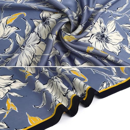 STARWHISPER 27" Square Head Scarf for Women Silk Feeling Satin Scarf Women Fashion Silk Scarf for Wrapping Hair - color: Flowers2