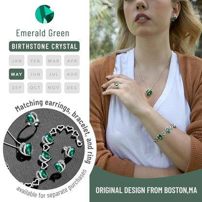 Leafael Gift Necklaces for Women, Infinity Love Birthstone Heart Crystal Pendant, Birthday Anniversary Jewelry for Wife, Mom, and Her, Silver Plated, 18" + 2" Adjustable Chain - color: 05-May-Emerald Green