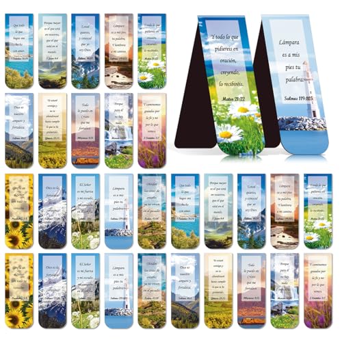 Wxiben 30 Pcs Spanish Christian Magnetic Bookmark Book Mark Page Clip - style: Spanish Christian