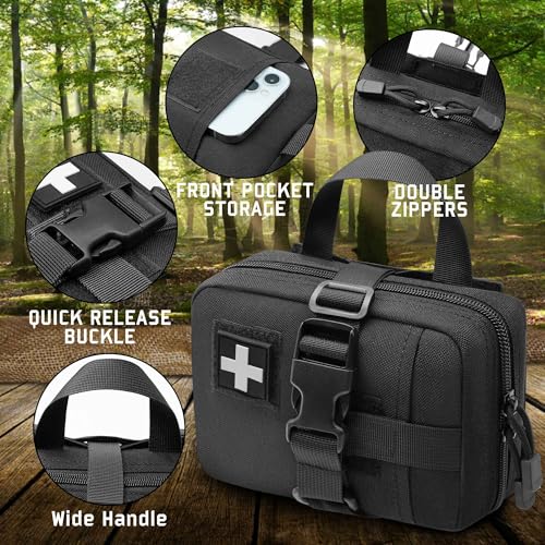 Upgrade Molle Rip Away Ifak Pouch, Tactical Small Belt First Aid Pouch Medical Utility EMT Pouch Only - color: BLACK