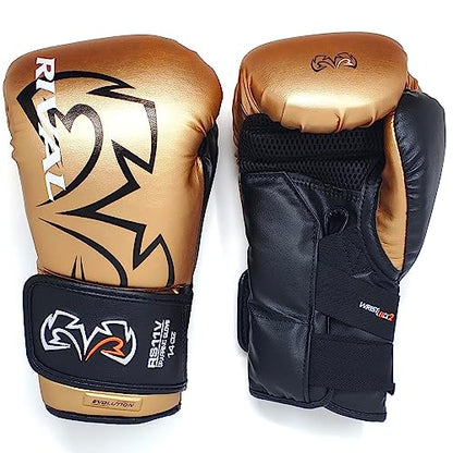 RIVAL Boxing RS11V Evolution Sparring Gloves, Extra-Thick 2” Padding, V-Strap Wrist Lock 2 System, Large Hand Compartment, and 15 Degree Angle Cuff - color: Gold, size: 14 oz.