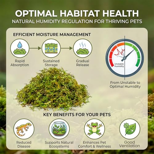 Sukh Sphagnum Moss for Reptiles - Green Terrarium Moss Substrate, 5oz | Habitat Bedding for Gecko, Snake, Turtle, Frog, Bearded Dragon, Jumping Spider, Chameleon, Enclosure & Tank Accessories Decor - size: 5 Ounces