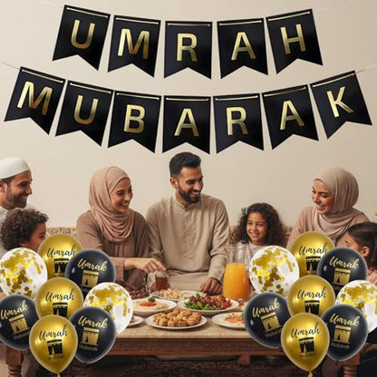 19 Pcs Umrah Mubarak Decorations, Ramadan Decorations for Home, Ramadan Mubarak Banner Suitable for Home and Party Decoration