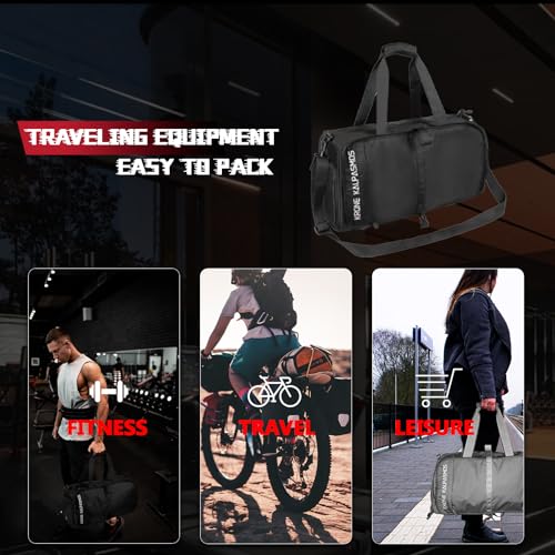 Gym Bag for Men and Women with Shoe Compartment - Lightweight, Waterproof, Foldable Sports Duffel Bag | Small Gym Bag, Black - size: Black