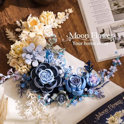Flower Building Set for Adults, Crescent Moon Floral Building Kit, Botanical Collection Home Decor, Moon Flower Display for Table or Wall, Creative Building Toy Gift for Women and Flower Lovers