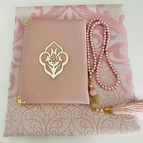 Muslim Prayer Rug, Yaseen Surah Pocket-Size Book & Prayer Beads Set, Perfect Islamic Gift I Mawlid Gift I Suitable for Men, Women I Soft Prayer Rug | Islamic Ramadan Eid Gifts, (Pink, 1 Sets) - color: Pink, size: 1 Sets